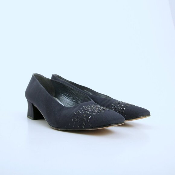 Stuart Weitzman Navy Embellished Closed Toe Block Heel Pumps in Navy Size 9 - Picture 2 of 12